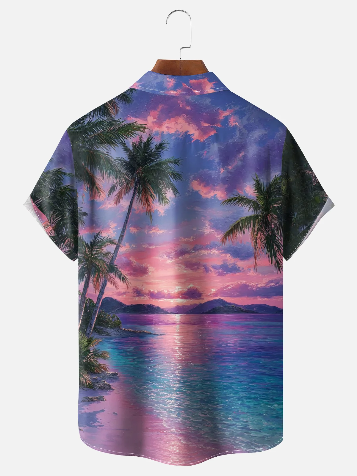 Moisture-wicking Dream Beach Sunset Landscape Chest Pocket Hawaiian Shirt