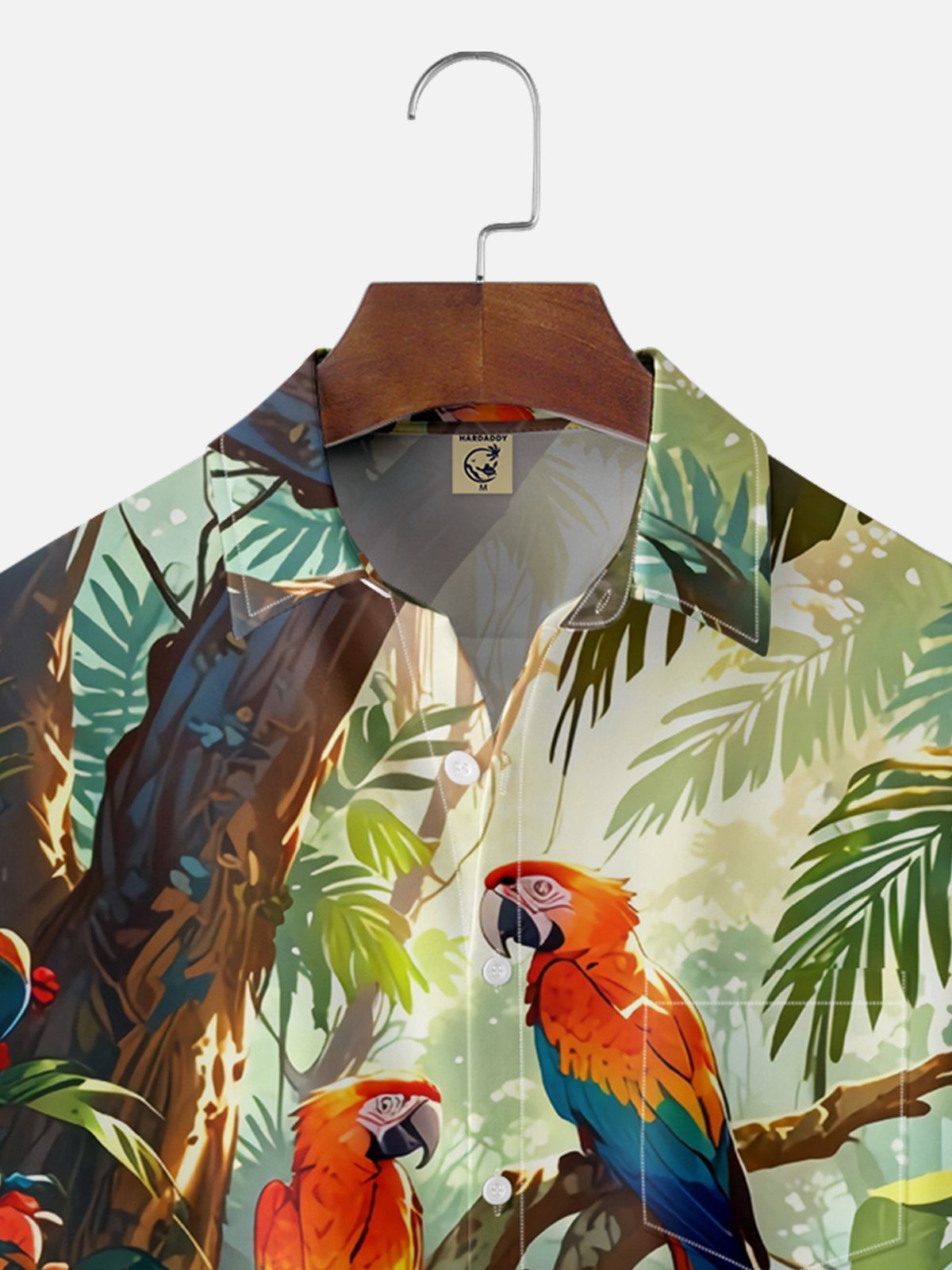 Moisture-wicking Tropical Palm Parrots Chest Pocket Hawaiian Shirt