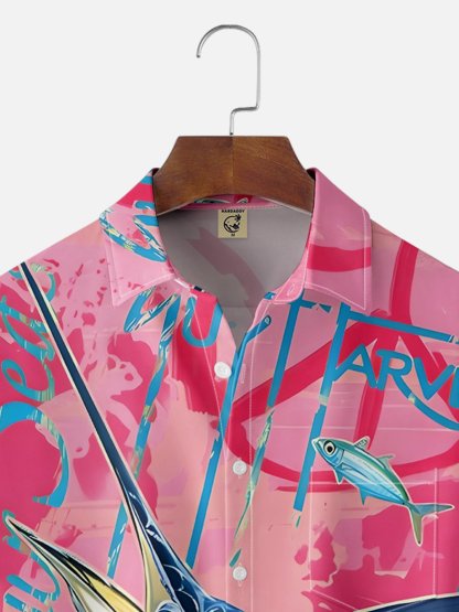 Moisture-wicking Swordfish Ocean Chest Pocket Hawaiian Shirt