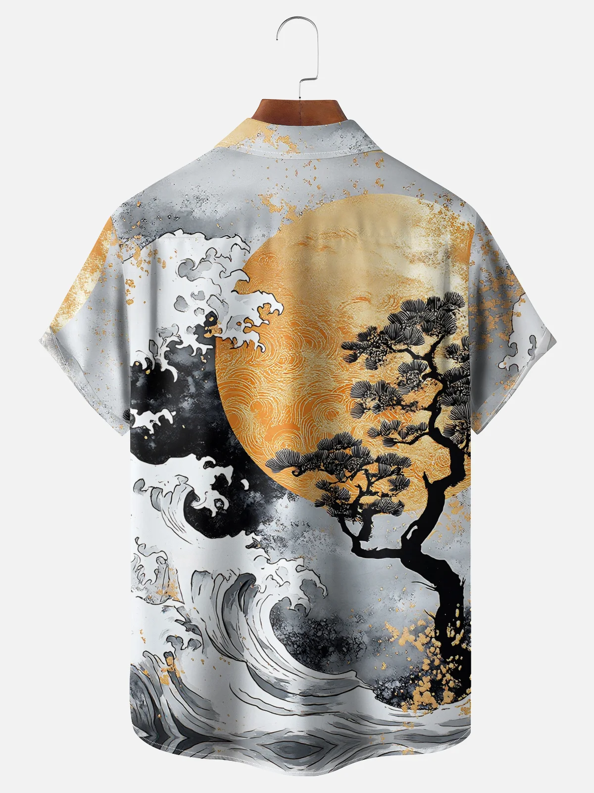 Moisture Wickin Ukiyo-e style sea waves Chest Pocket Holiday Hawaiian shirt