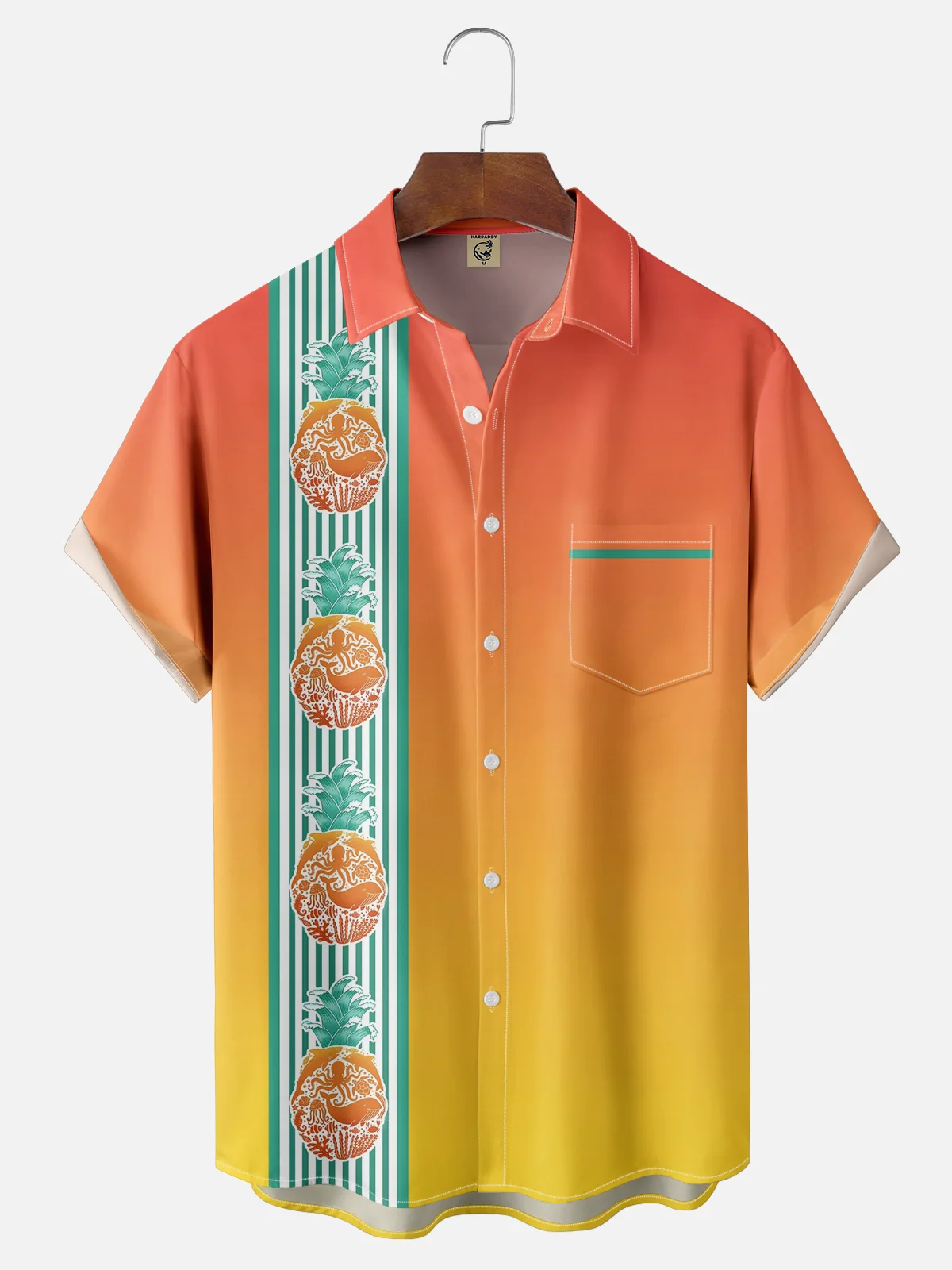 Coffee Man Moisture Wicking Ombre Pineapple Whale Octopus Chest Pocket Hawaiian Bowling Shirt