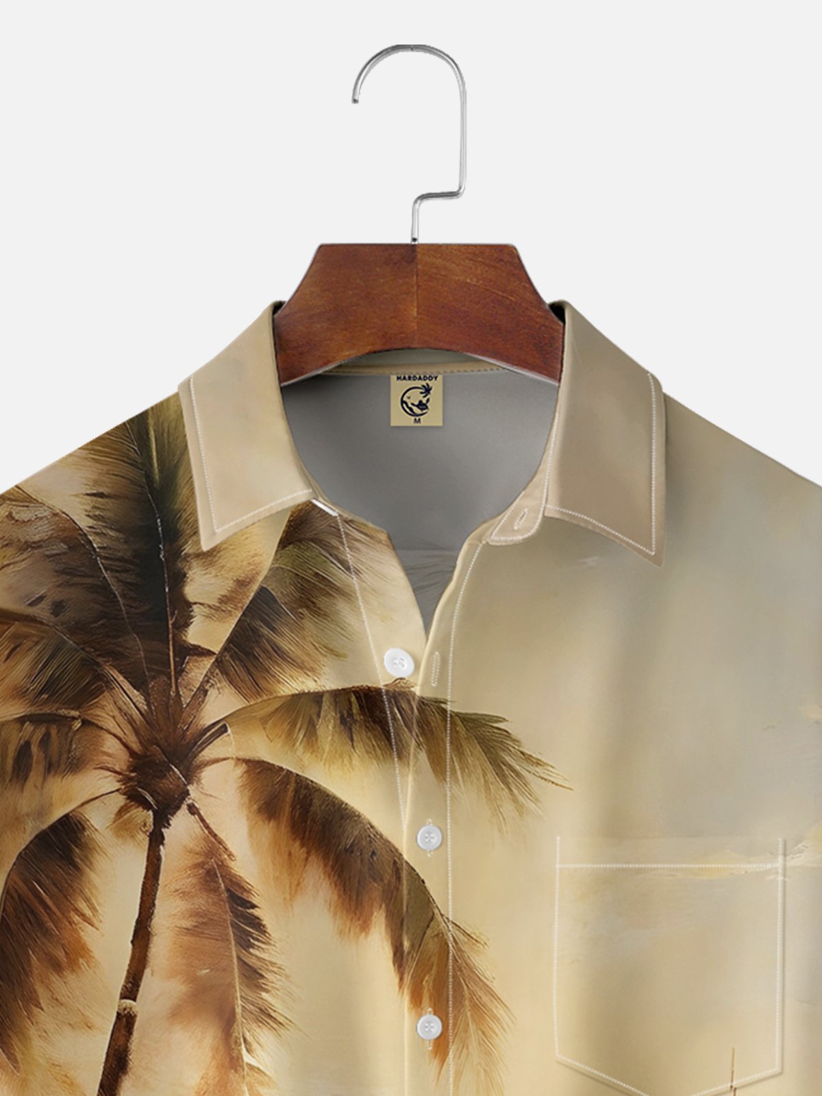 Moisture-wicking Beach Coconut Tree Chest Pocket Hawaiian Shirt