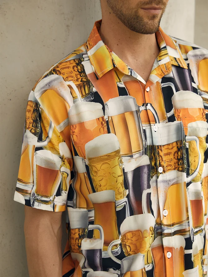 Beer Chest Pockets Short Sleeve Hawaiian Shirts