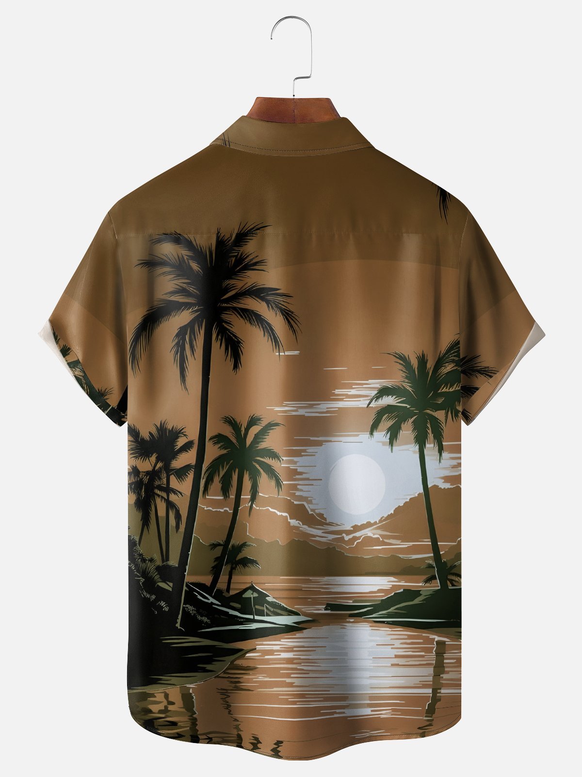 Moisture-wicking Coconut Tree Beach Chest Pocket Hawaiian Shirt