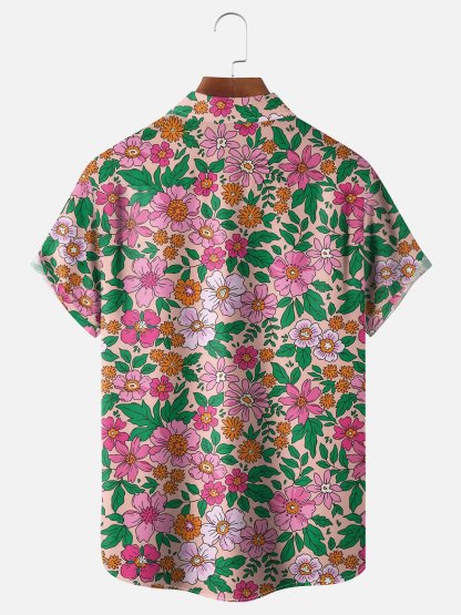 Moisture-wicking Floral Chest Pocket Hawaiian Shirt