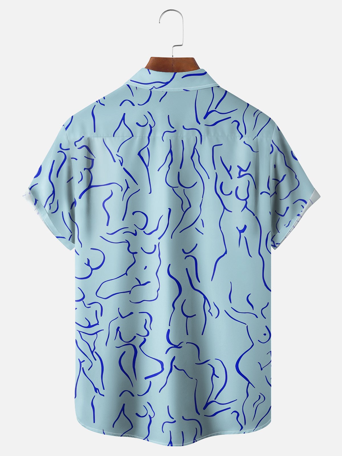 Moisture-wicking Art Blue Abstract Line Drawing Chest Pocket Hawaiian Titty Shirt