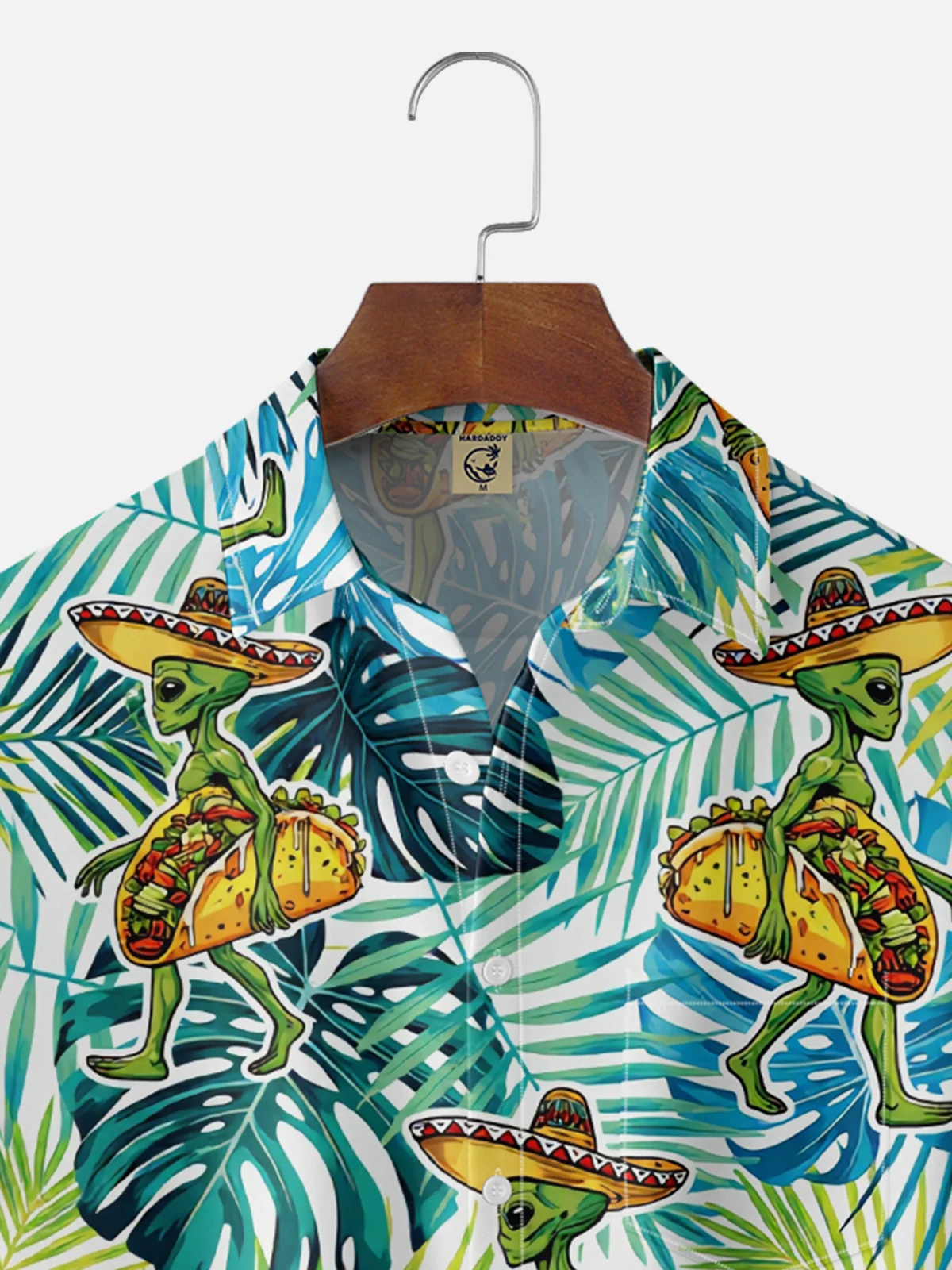 Moisture-Wicking Cinco de Mayo Tropical Floral & Alien Themed Chest Pocket Hawaiian Shirt