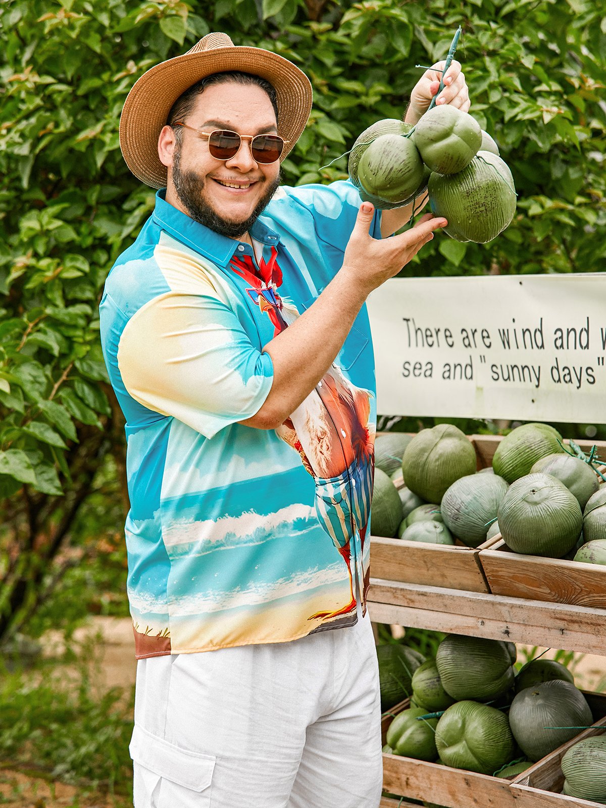 Moisture-wicking Beach Fun Chicken Chest Pocket Hawaiian Shirt
