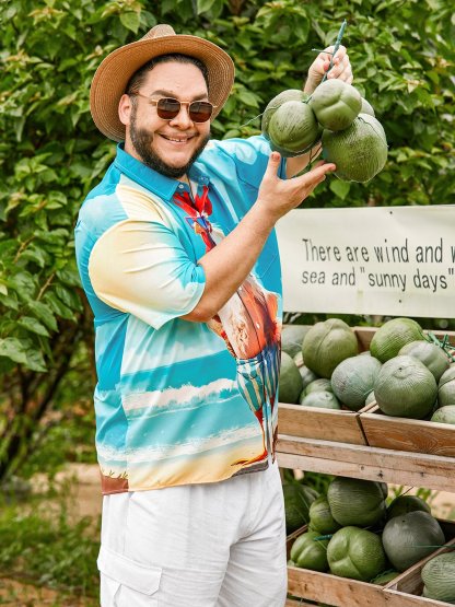 Moisture-wicking Beach Fun Chicken Chest Pocket Hawaiian Shirt