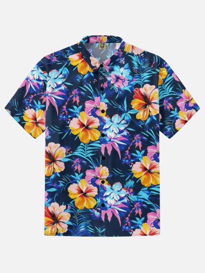 Moisture-wicking Tropical Palm Tree Chest Pocket Hawaiian Shirt