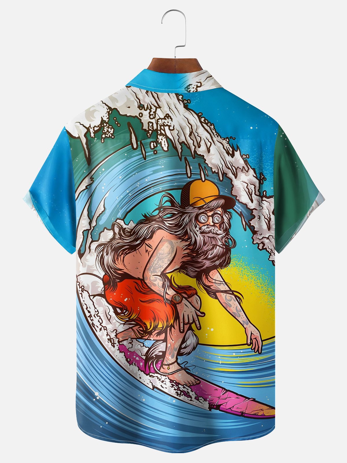 Old Man Surfing Breathable Chest Pocket Hawaiian Shirt