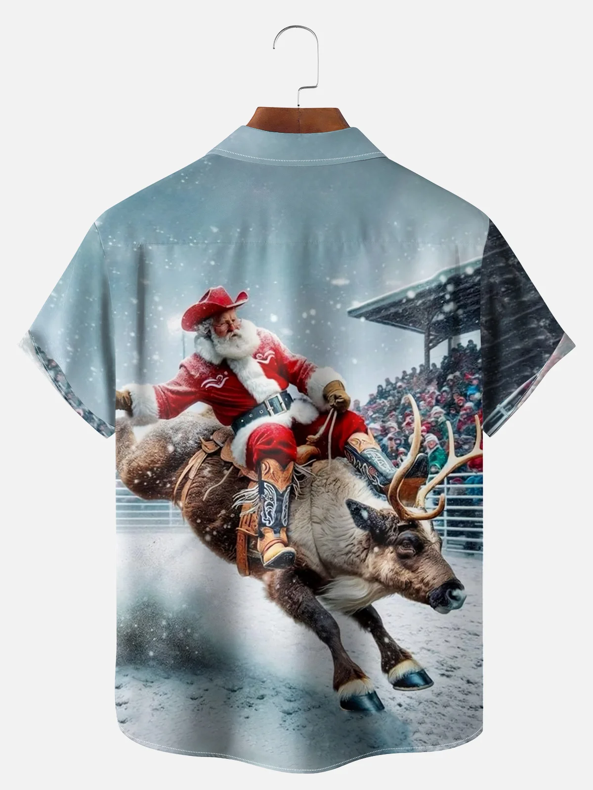 Big Size Moisture-wicking Wild Santa Cowboy Chest Pocket Hawaiian Shirt