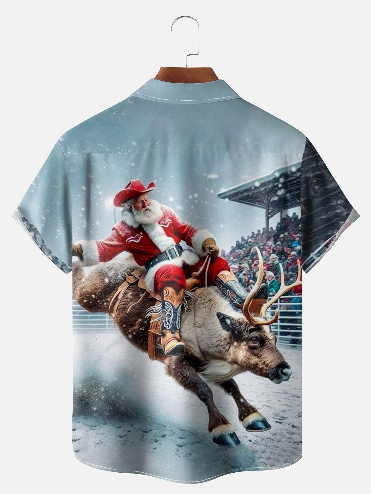 Big Size Moisture-wicking Wild Santa Cowboy Chest Pocket Hawaiian Shirt