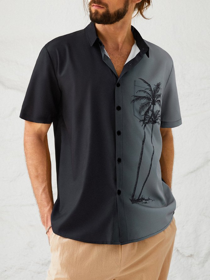 Men's Gradient Coconut Tree Print Casual Breathable Hawaiian Short Sleeve Shirt