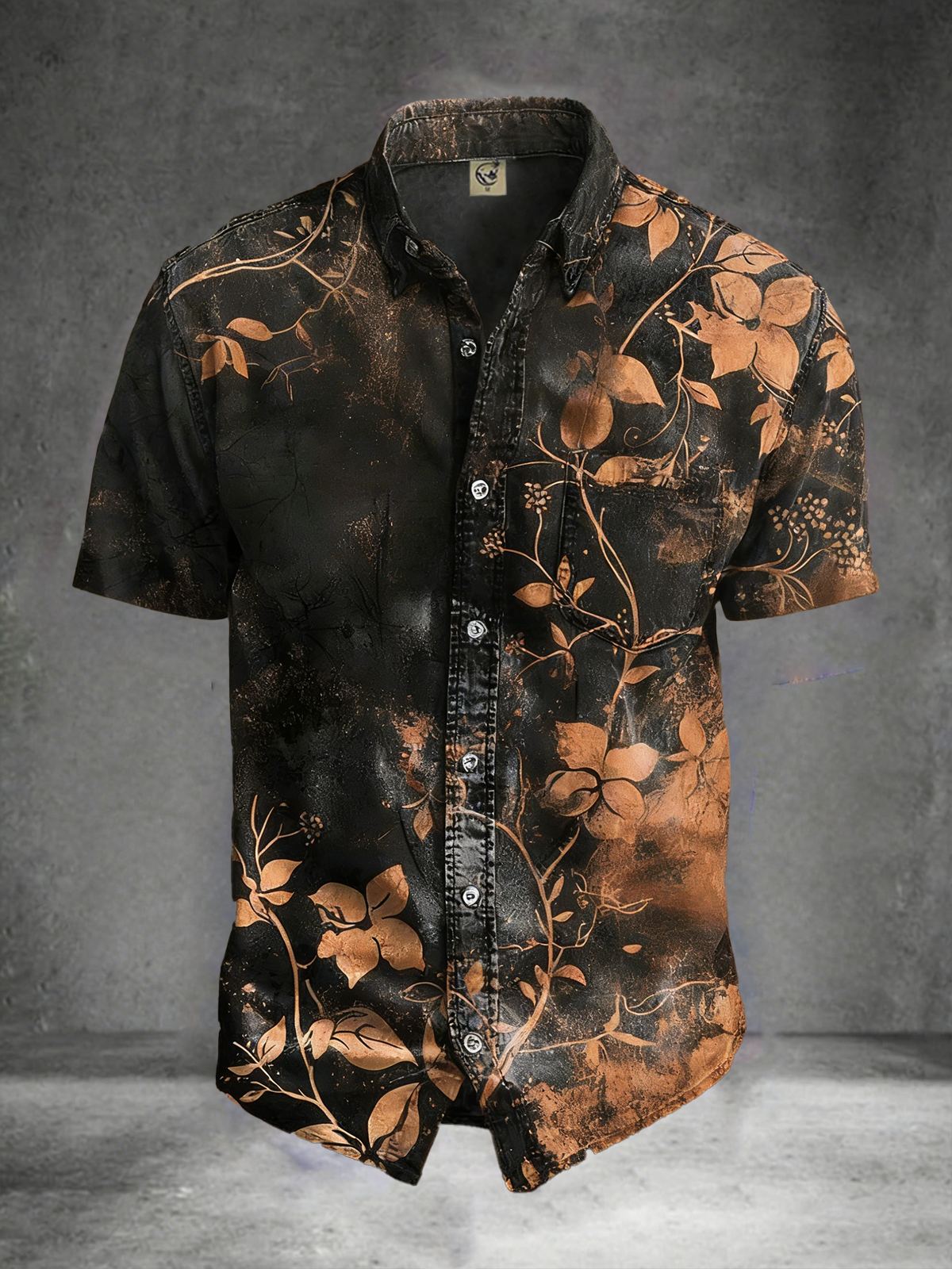 Moisture-Wicking Leaf & Floral Print Chest Pocket Holiday Hawaiian Shirt