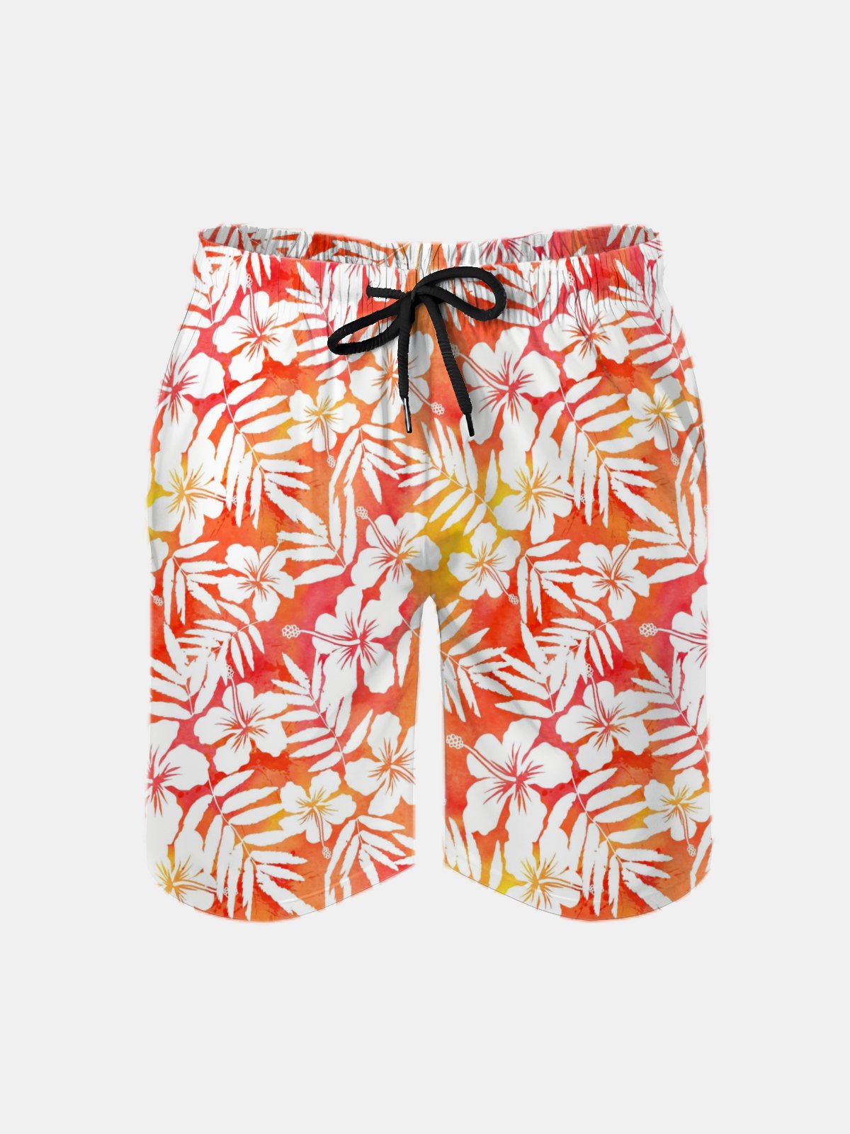 Men's Swim Trunks Hawaiian Tropical Hibiscus Flower Beach Shorts with Pockets