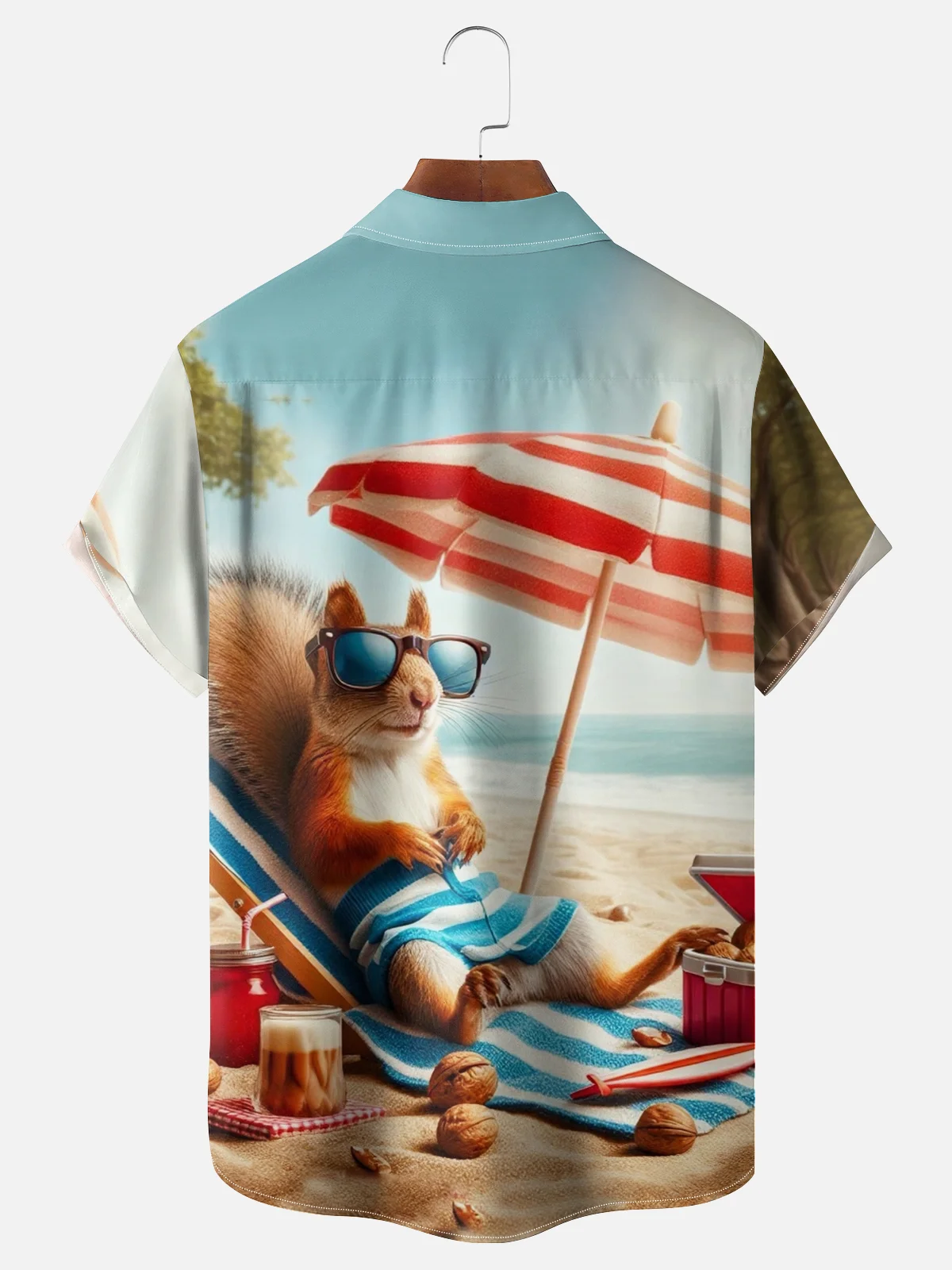 Moisture-wicking Squirrel Beach Vacation Fun Chest Pocket Hawaiian Shirt