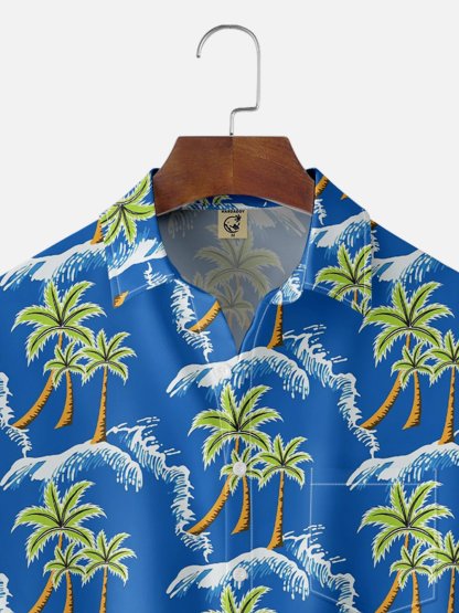 Moisture-wicking Palm Tree Chest Pocket Hawaiian Shirt