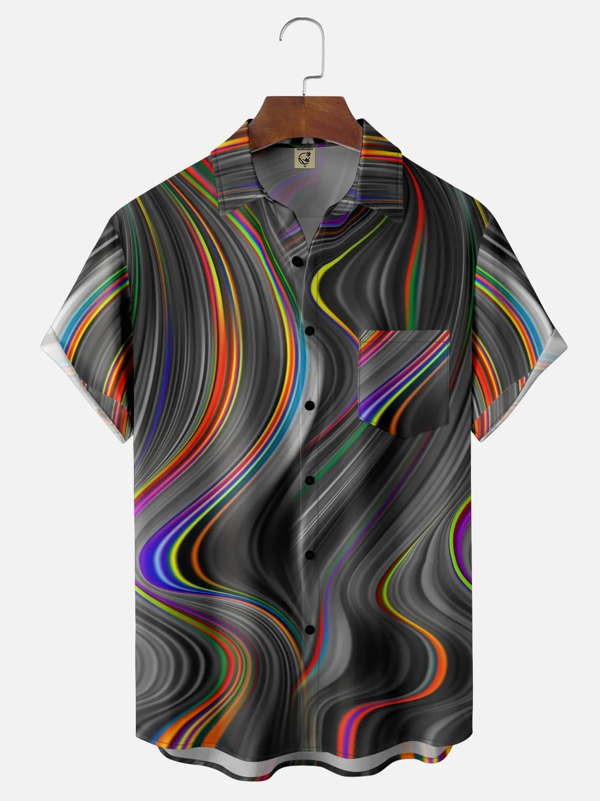 Mens 3D Abstract Print Casual Breathable Chest Pocket Short Sleeve Hawaiian Shirt