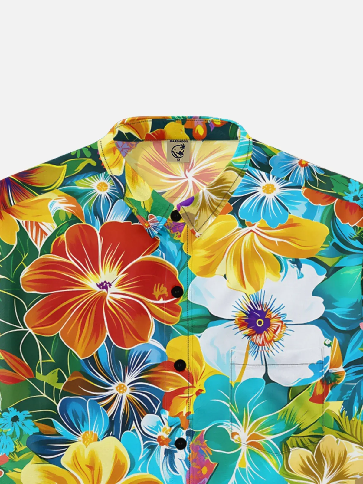 Moisture-wicking Tropical Palm Tree Chest Pocket Hawaiian Shirt