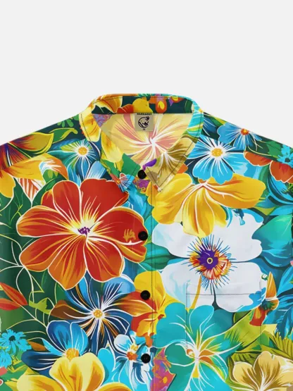 Moisture-wicking Tropical Palm Tree Chest Pocket Hawaiian Shirt