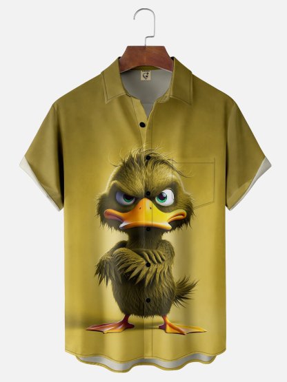 Moisture-wicking Angry Duck Chest Pocket Hawaiian Shirt
