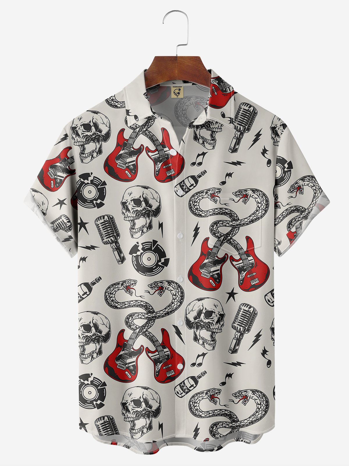Moisture-wicking Rock Music Chest Pocket Hawaiian Shirt