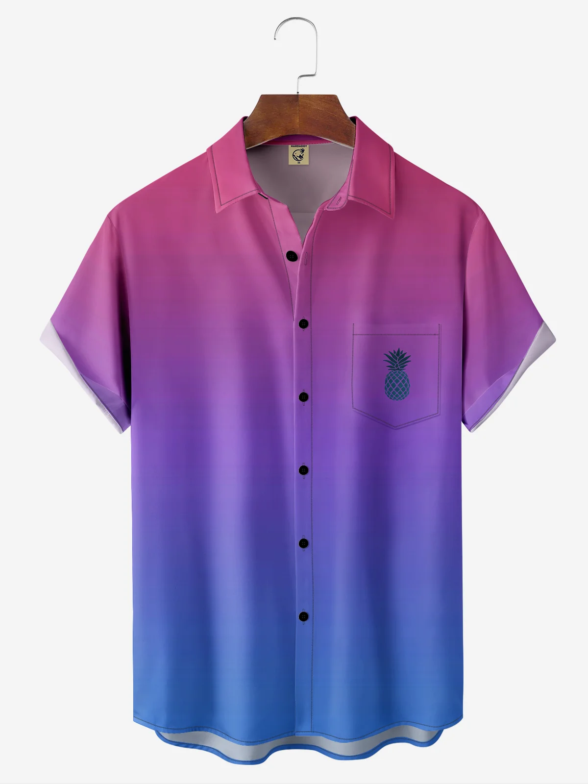Ombre Pineapple Chest Pocket Short Sleeve Hawaiian Shirt