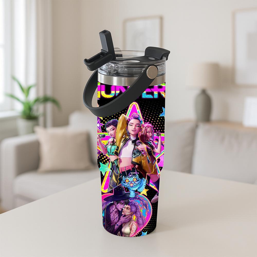 1 Pc 30oz insulated mug, double wall skinny vacuum cup with leak-proof lid, hot cold drinks tumbler, keeps hot 12 hours cold 24 hours, anime style colorful print, stainless steel thermal travel mug, gift for women men, Christmas birthday holiday present