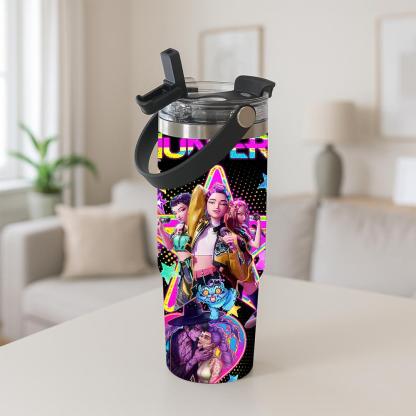 1 Pc 30oz insulated mug, double wall skinny vacuum cup with leak-proof lid, hot cold drinks tumbler, keeps hot 12 hours cold 24 hours, anime style colorful print, stainless steel thermal travel mug, gift for women men, Christmas birthday holiday present