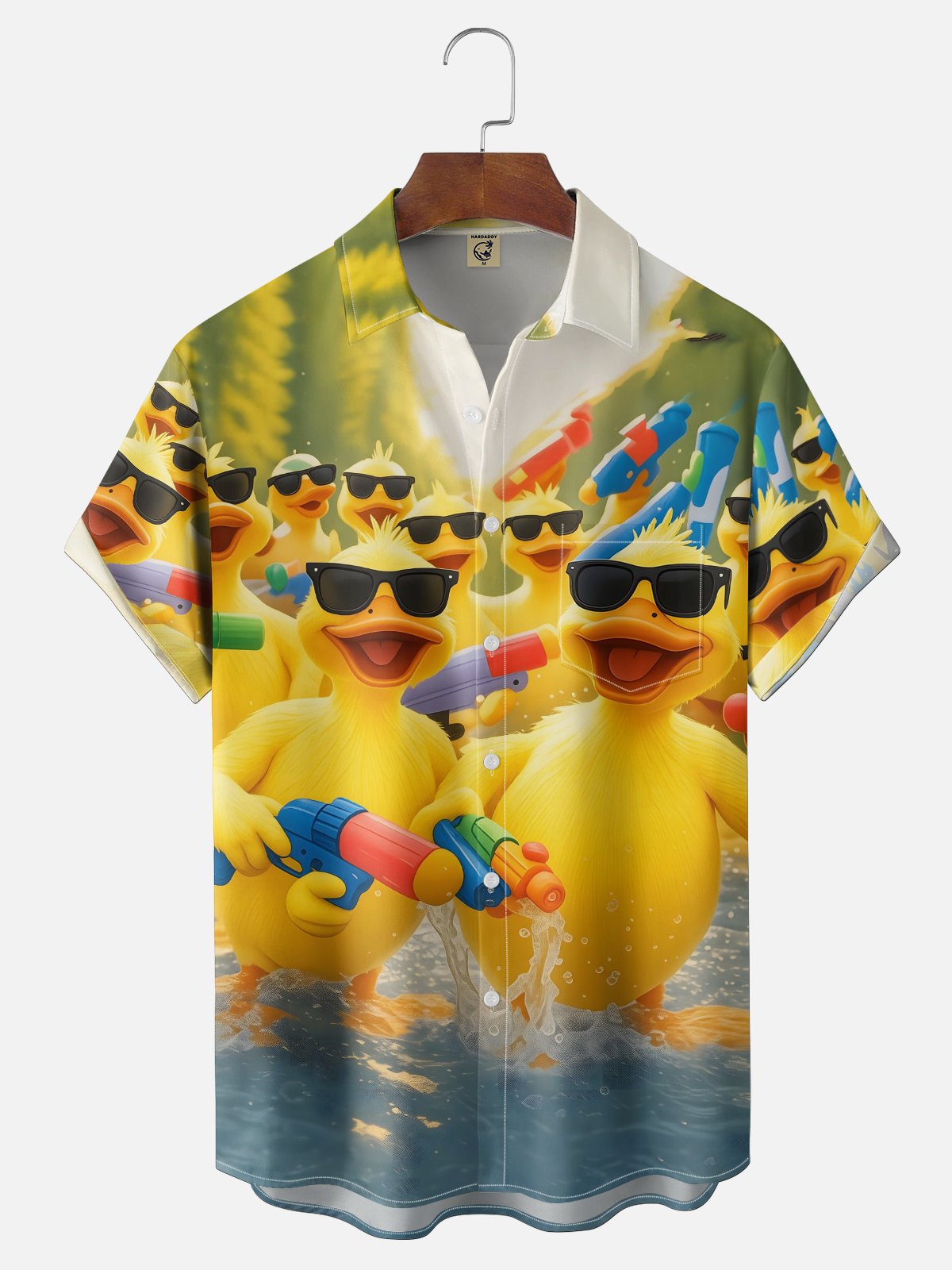 Moisture-Wicking Fun Pool Duck Chest Pocket Holiday Hawaiian Shirt