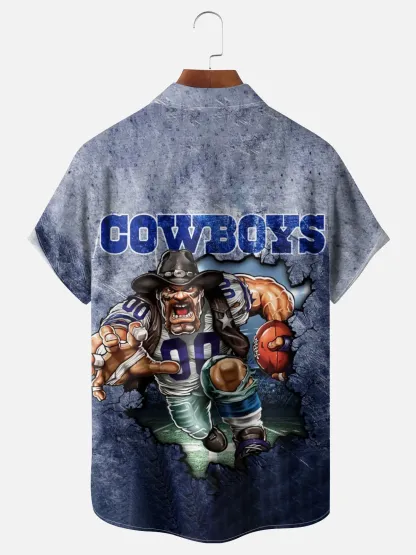 Moisture Wickin Cowboys Football Chest Pocket Holiday Hawaiian Shirt