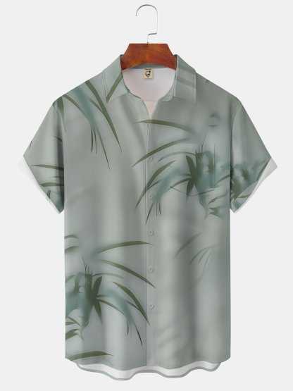 Moisture-wicking Leaf Chest Pocket Hawaiian Shirt