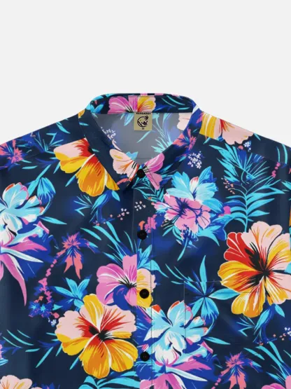 Moisture-wicking Tropical Palm Tree Chest Pocket Hawaiian Shirt