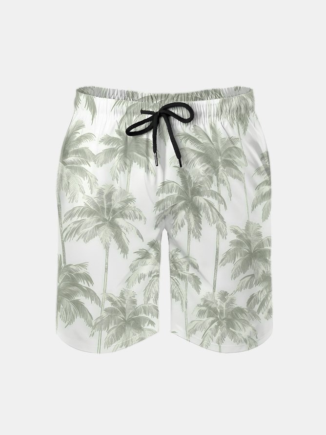 Men's Swim Trunks Hawaiian Tropical Palm Tree Beach Shorts with Pockets