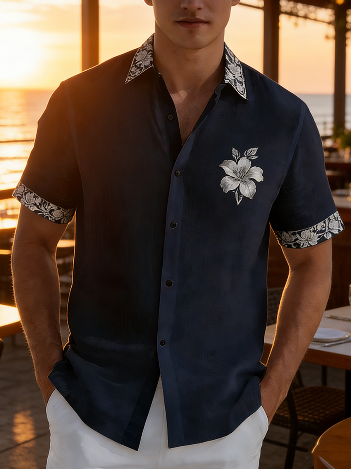 Moisture Wicking Floral Chest Pocke Holiday Hawaiian Shirt