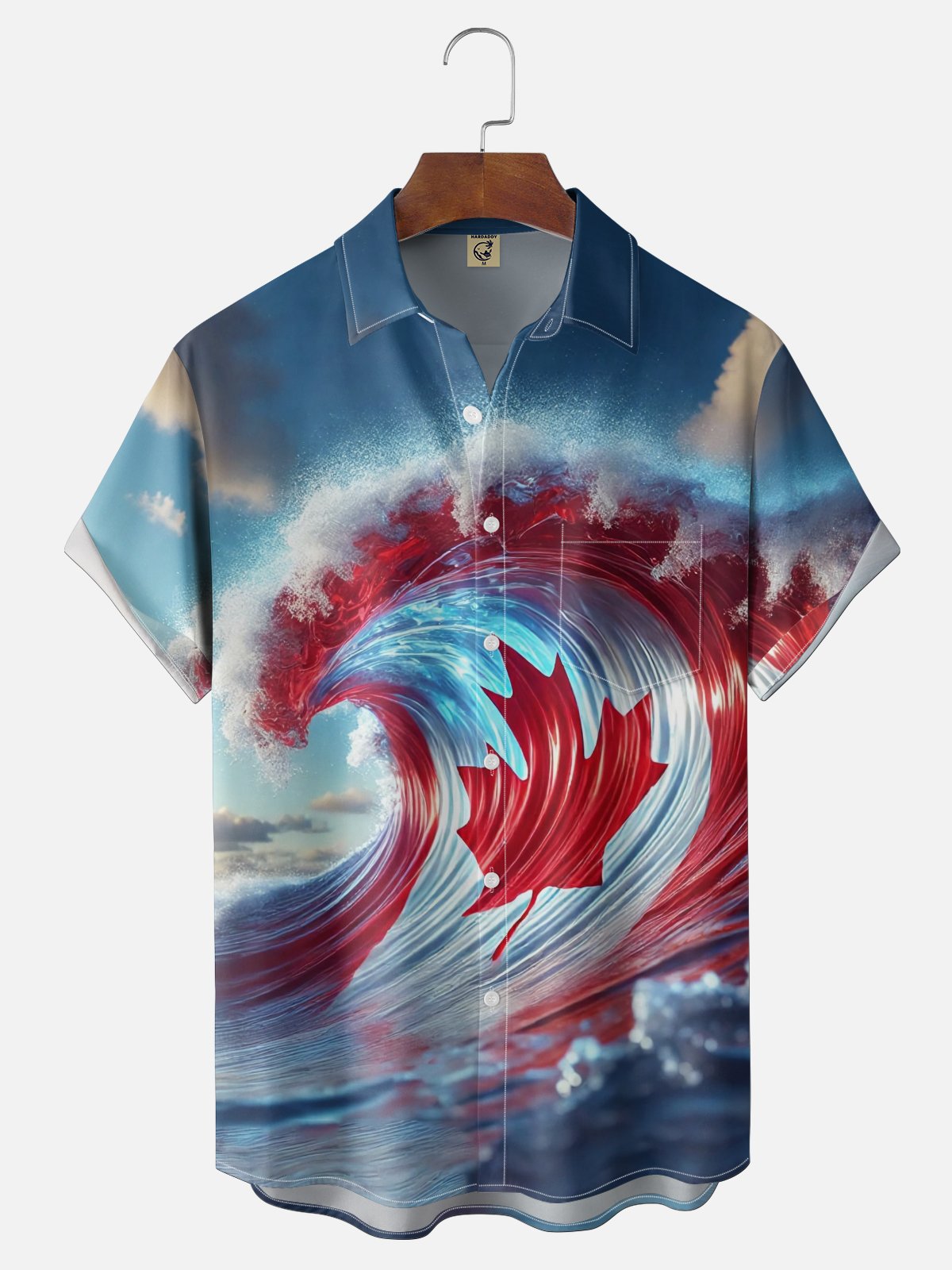 Moisture-Wicking Canada Day Maple Leaf Flag Chest Pocket Hawaiian Shirt