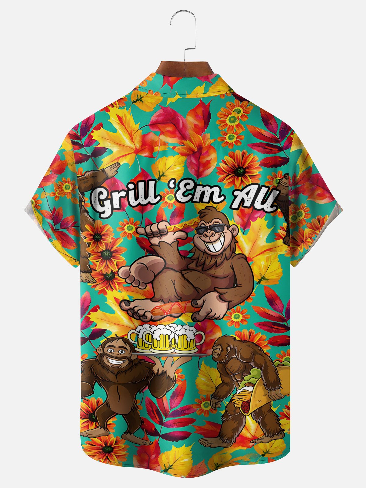 Moisture Wicking Cinco de Mayo Tacos Beer & Bigfoot Chest Pocket Holiday Hawaiian Shirt