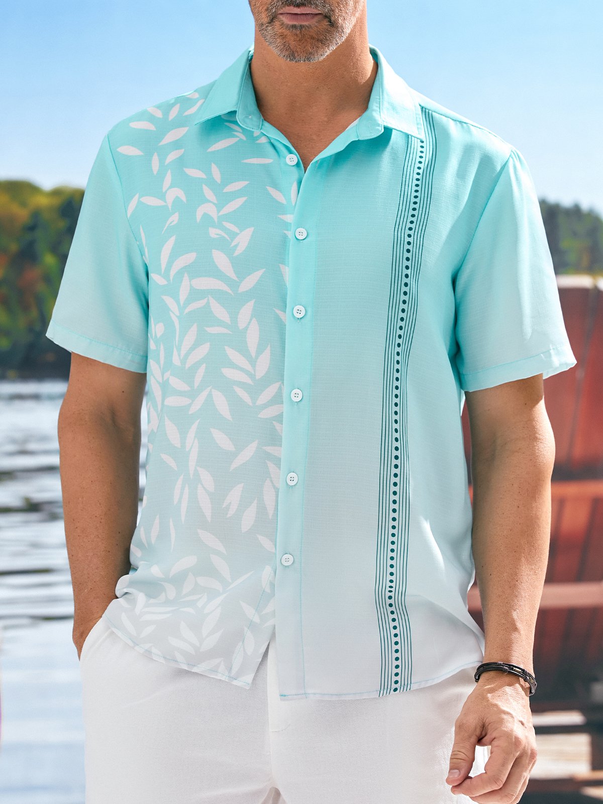 Hawaiian Floral Gradient Short Sleeve Casual Bowling Shirt