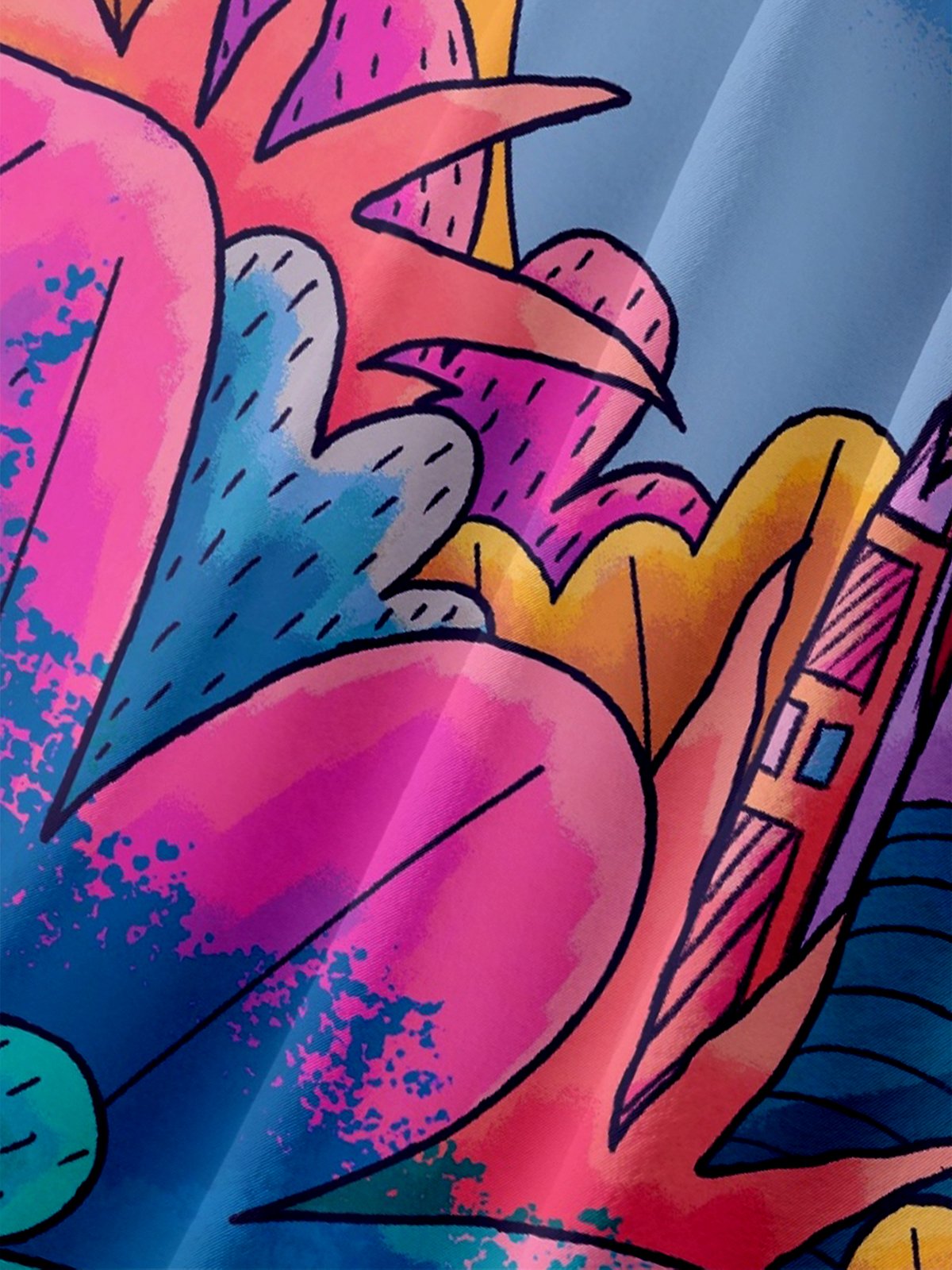 x Stephen Wade Moisture Wicking Abstract Art Landscape Chest Pocket Hawaiian Shirt