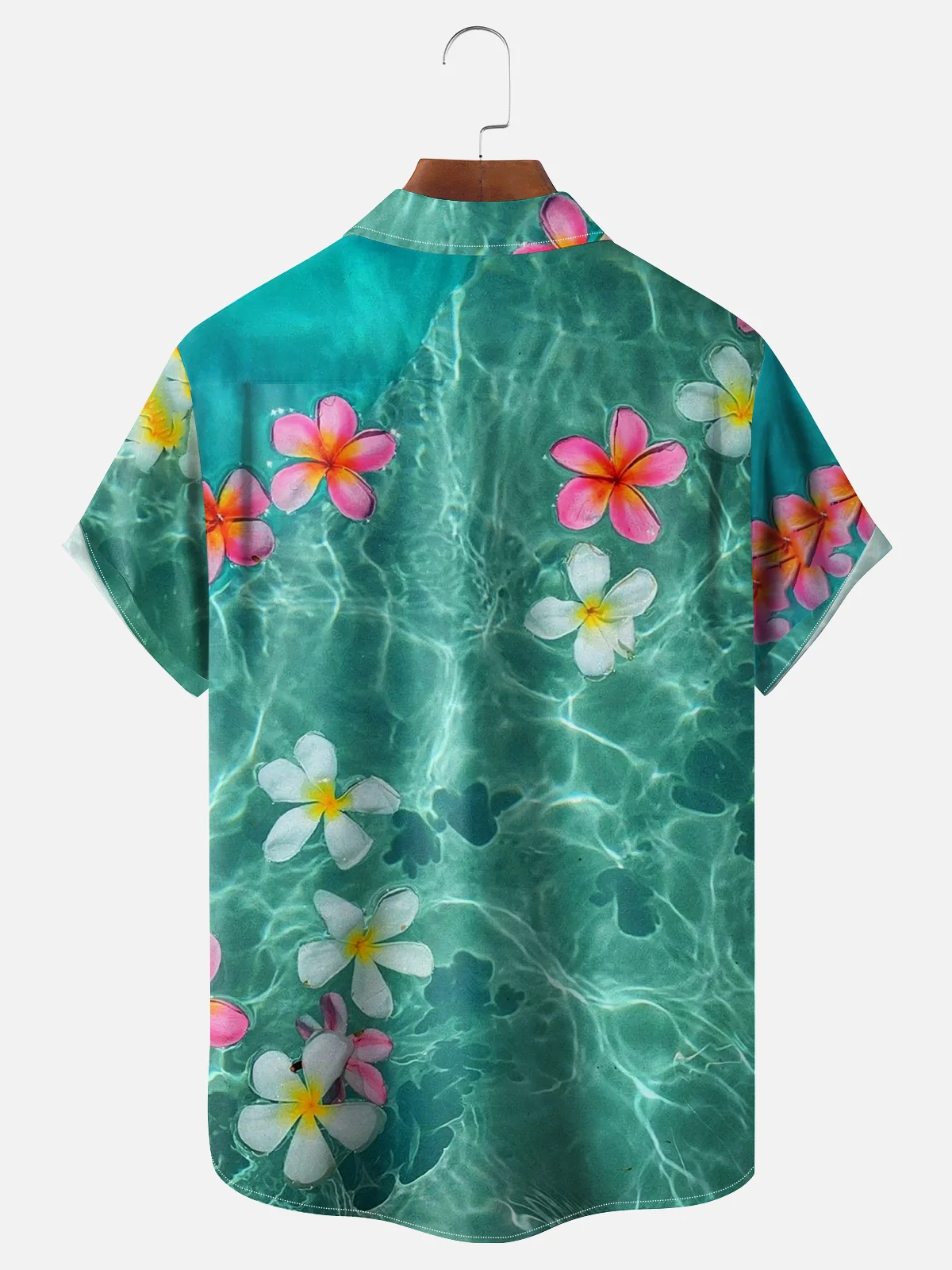 Moisture-wicking Art Ocean Flowers Chest Pocket Hawaiian Shirt