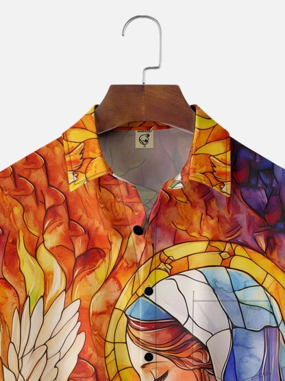 Moisture-wicking Easter Christian Virgin Mary Jesus Chest Pocket Casual Shirt