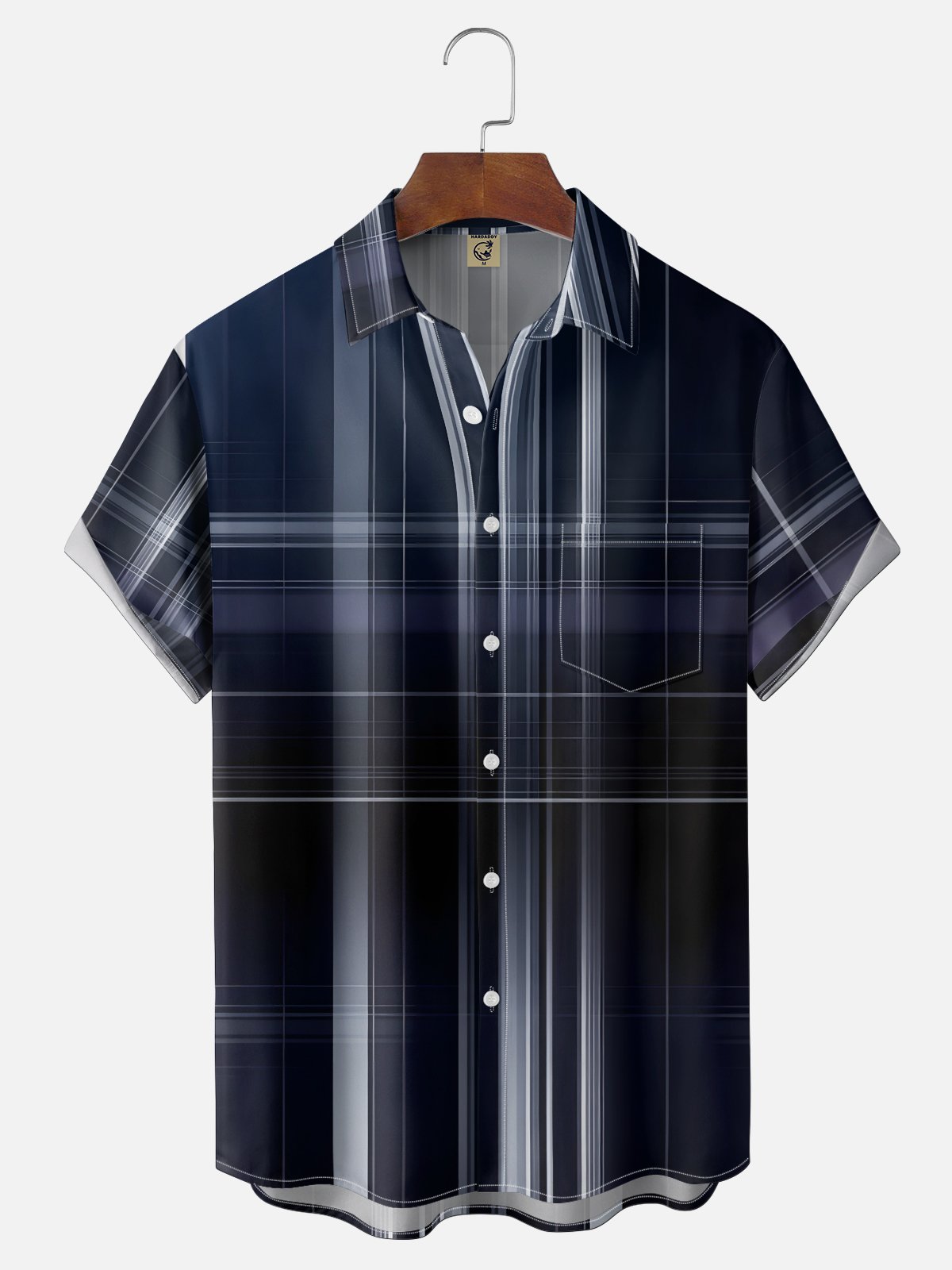 Moisture-Wicking  Abstract Geometric Lines Chest Pocket Holiday Hawaiian Shirt