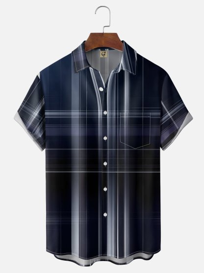Moisture-Wicking  Abstract Geometric Lines Chest Pocket Holiday Hawaiian Shirt