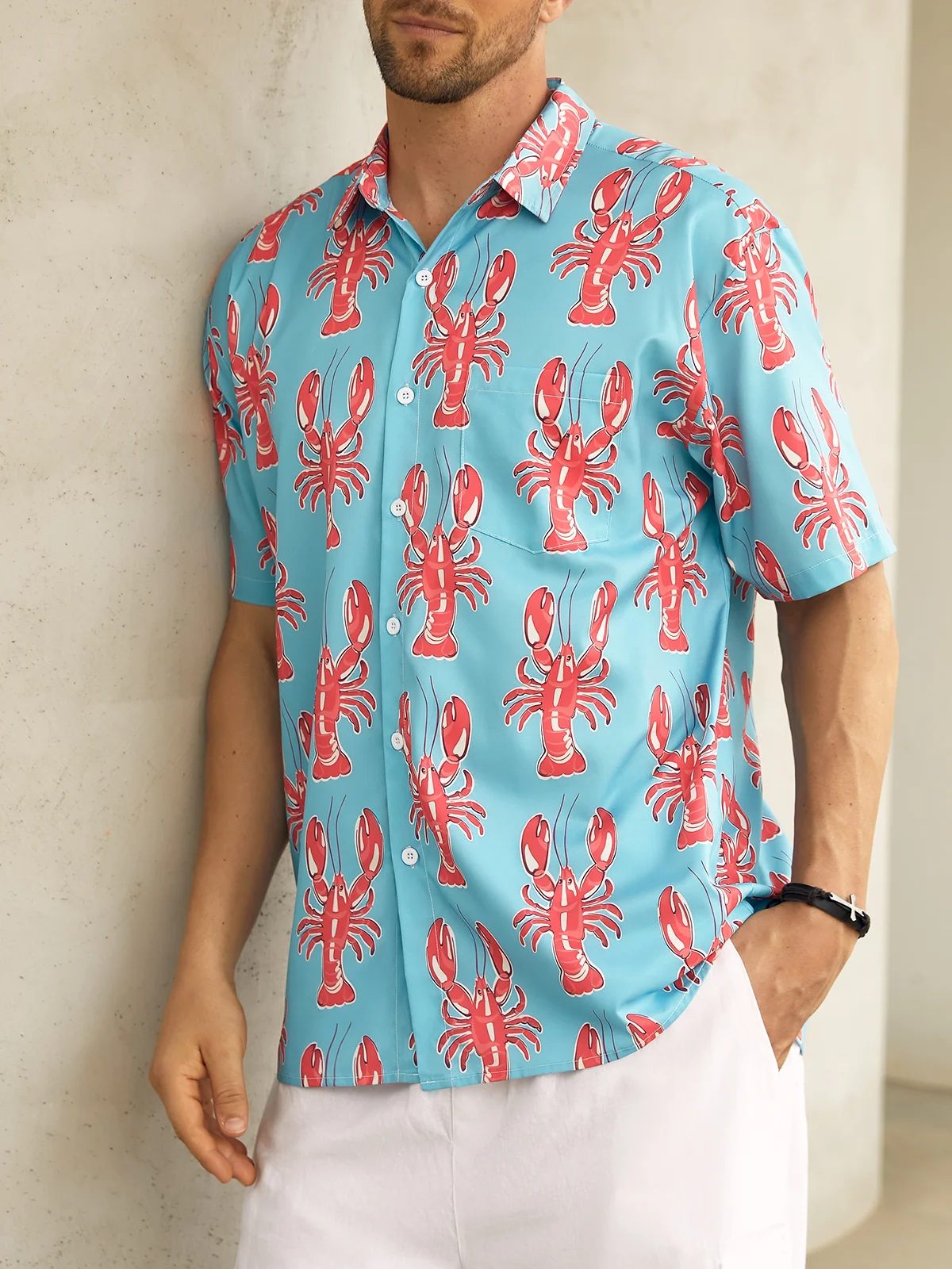 Lobster Chest Pocket Short Sleeve Hawaiian Shirt