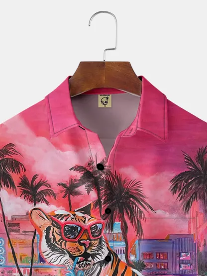 Tiger Chest Pocket Short Sleeve Hawaiian Shirt