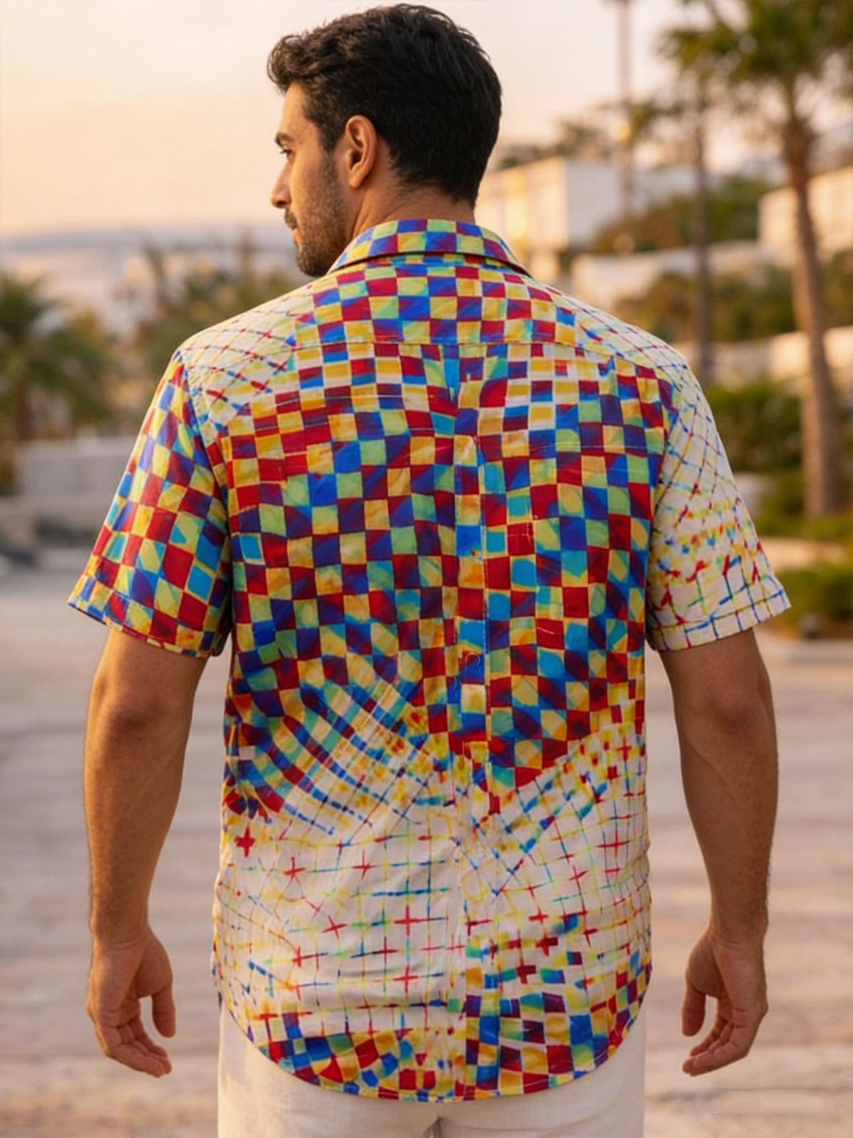 Moisture Wicking Abstract Gradient Geometric Chest Pocke Holiday Hawaiian Shirt