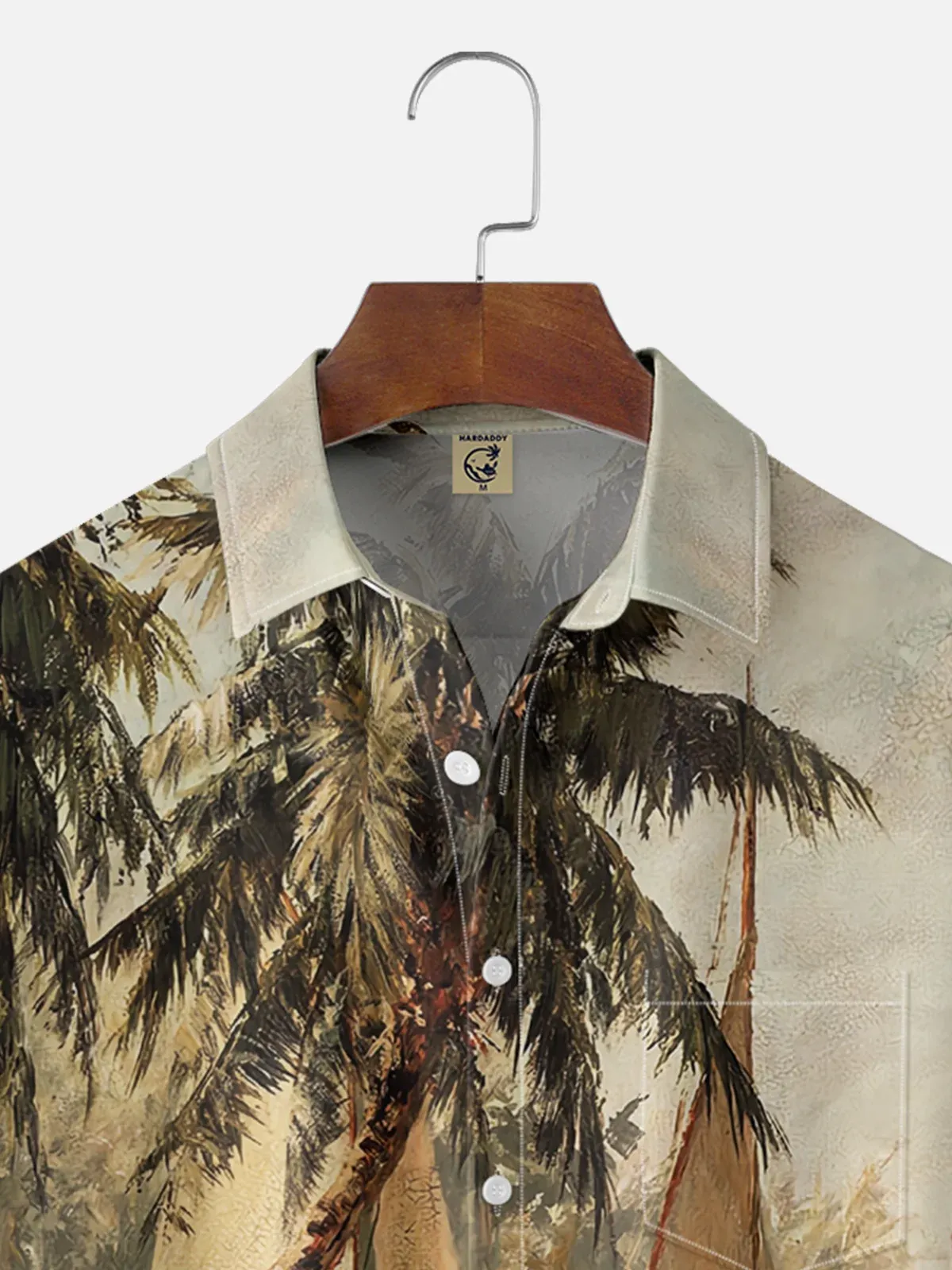 Mens Hawaiian Leaves Print Lapel Loose Chest Pockets Short Sleeve Funky Aloha Shirt