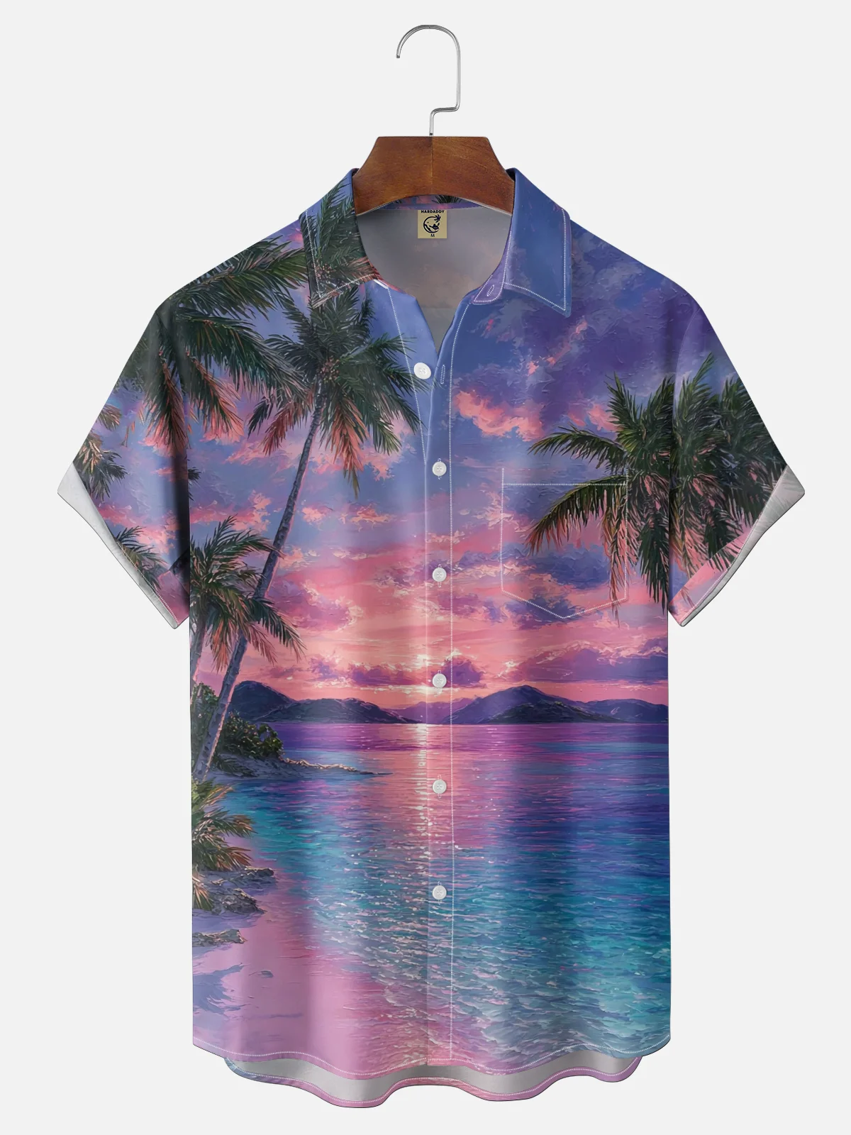 Moisture-wicking Dream Beach Sunset Landscape Chest Pocket Hawaiian Shirt