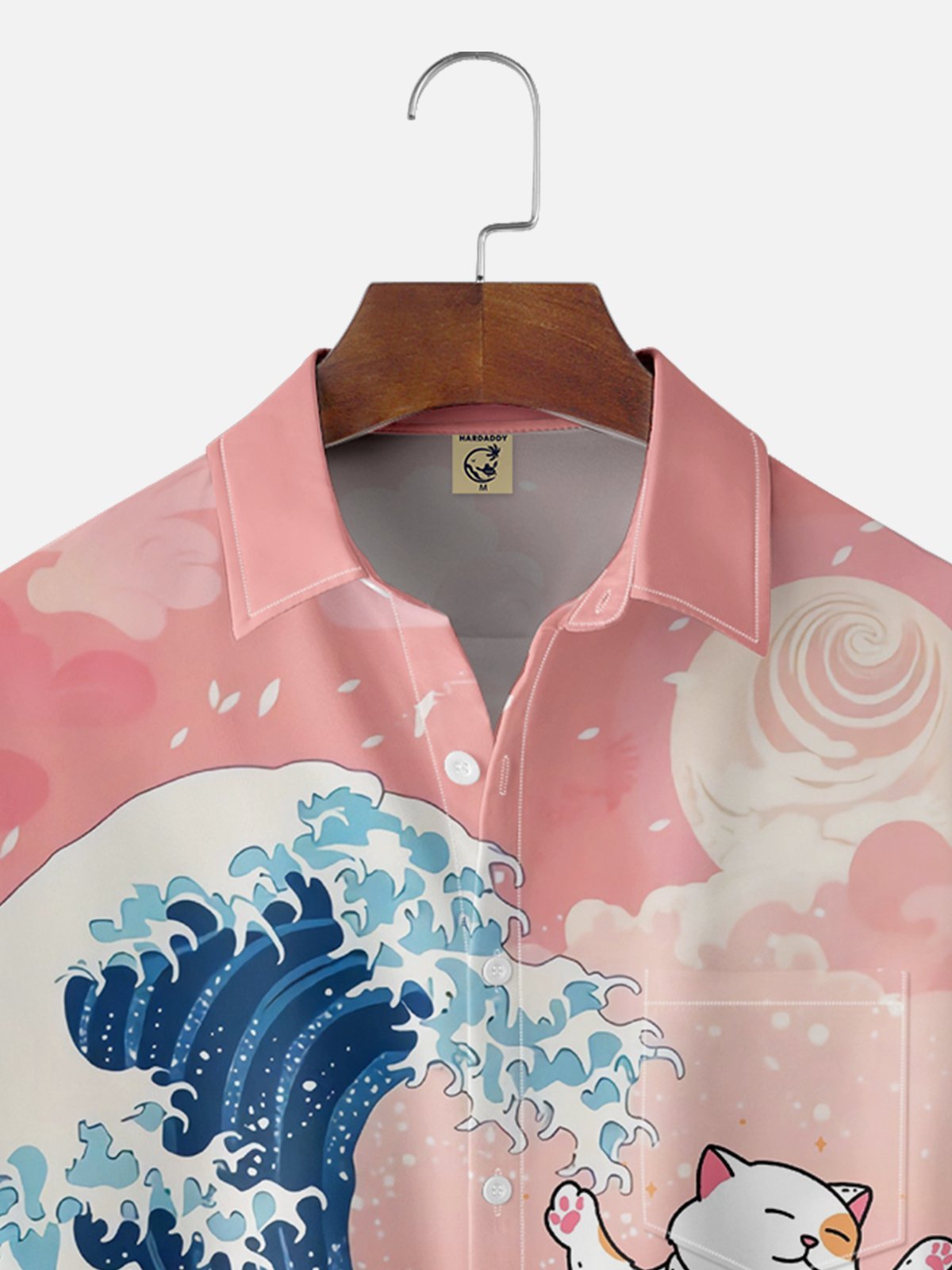 X Artist Kimprut Imut Japanese Ukiyo-e Wave Cat Chest Pocket Hawaiian Shirt